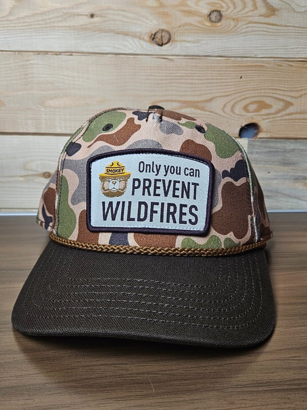 Smokey the Bear Camo Snapback Baseball Cap NWOT